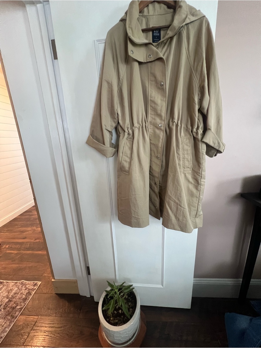 GAP Hooded Drawstring Trench Coat in Khaki